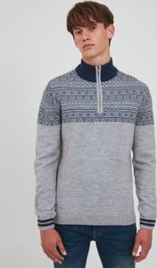 Blend 20713171 Herren Strickpullover Grobstrick Pullover Troyer mit Reißverschluss und Norweger Muster