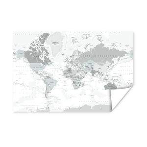 MuchoWow® Poster Weltkarte - Weiß - Grau - Erde 150x100 cm - Fotoposter