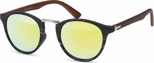 styleBREAKER Damen Panto Sonnenbrille in Holz Optik runde Gläser, Nasensteg aus Metall, Vollrand Kunststoff Gestell 09020083