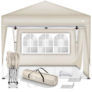 tillvex Pavillon 3x3m Beige - mit 2 Seitenteilen wasserdicht | Pop-Up Faltpavillon höhenverstellbar | Gartenzelt UV Schutz 50+ | Partyzelt mit Tasche für Garten