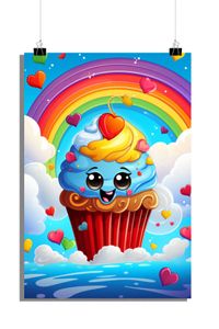 Regenbogen Cupcake Poster - Kinderzimmer Poster - Niedlich Poster - 61x91cm - Perfekt zum Einrahmen