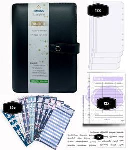 Budgetplaner Deutsch A6 | Cash-Stuffing-Sparbuch mit Reißverschlusstaschen & RFID-Schutz | Inkl. 24 Karten, 6 Trennblätter (19x13cm) - Schwarz