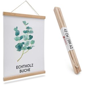 LIKARTO Premium-Posterleiste Holz Buche A2 | 42 cm - Hochwertige magnetische Bilderleiste aus Echtholz inkl. Lederband - Einfaches Bilder aufhängen