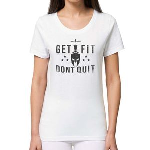 Sport-Knight® Damen Fitness T-Shirt "Get Fit Dont Quit" Organisch Premium, M / Weiß