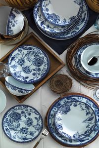 Hermia Concept, Kütahya Porselen,(24 Stücke), Abendessen , Blau,Weiß, 100% Porzellan