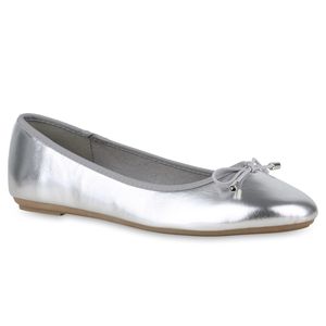 VAN HILL Damen Übergrößen Klassische Ballerinas Metallic Slippers Schuhe 841290, Farbe: Silber, Größe: 45