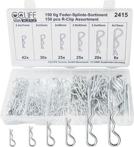 Federsplint set, 150tlg Federstecker Federsplint Sortiment Edelstahl 2 - 4mm Verzinkt R Clips Federvorstecker