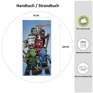 Lego Ninjago Handtuch für Jungen 140x70 cm Strandtuch für Kinder aus 100% Baumwolle Motiv Assemble