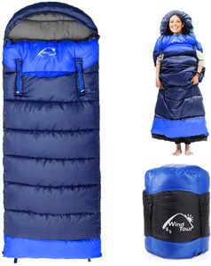 Outdoorový kempingový spací pytel - lehký, kompaktní, nepromokavý, teplý pro 3-4 roční období, spací pytel pro kempování, turistiku a horolezectví, modrý, levý zip