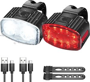 USB dobíjecí sada světel pro jízdní kola, zadní a přední světlo LED pro jízdní kola - bílá + červená