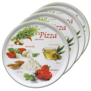 4er Set Pizzateller Napoli Green Ø 33,8 cm Servier-Platte XL-Teller Porzellan
