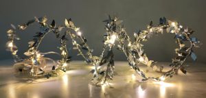 20 LED Lichterkette silber Blätter hochglanz 200cm batteriebetrieben Timer Lichtergirlande Deko Leuchtdraht Winter Weihnachten