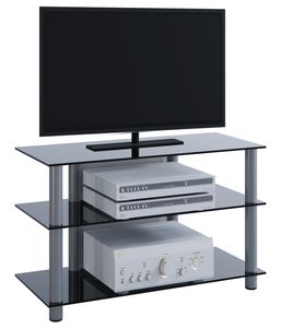 VCM TV Möbel Sideboard Fernsehschrank Rack Fernseh Board Alu Glas Tisch Sindas Schwarzglas