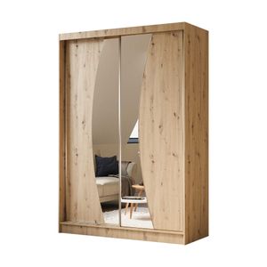 AGMAT Schwebetürenschrank Bergen, Kleiderschrank mit 2 Türen und Spiegel, Moderne Garderobe in Farbe: Artisan / Artisan, Schrank in Größe: 150 x 216 x 61 cm