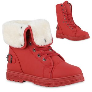 VAN HILL Damen Warm Gefütterte Sneaker High Bequeme Schnallen Schnür-Schuhe 840859, Farbe: Rot, Größe: 39