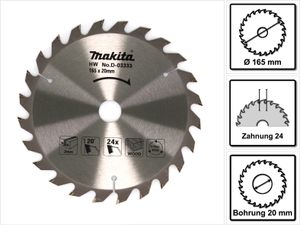 Pilový kotouč Makita Ø165 x 20 mm profesionální pilový kotouč 24 zubů na dřevo laminát MDF
