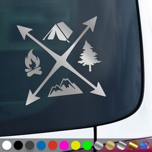 PantherPixel Camping Aufkleber Wandern Camper Bus Wohnmobil Zelten Sticker Auto Geschenkidee Farbe Silber
