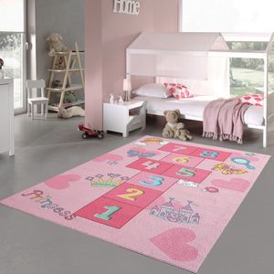 Prinzessinnen Hüpfspiel Kinder Spielteppich mit Herzen in pink Größe - 140 x 200 cm