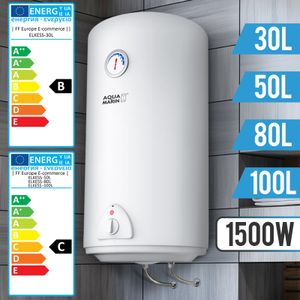 Aquamarin® Elektro Warmwasserspeicher - 80 Liter Speicher, 1500W Heizleistung und Thermometer - Boiler, Wasserboiler, Warmwasserboiler