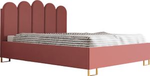 Schlafzimmer-Polsterbett MALAGA, Gepolstertem Kopfteil, Hochwertiger ELEMENT Polsterstoff, Bettkasten mit Gasdruckfeder, Komfortable Betthöhe 39 cm, 140x200 cm Rosa