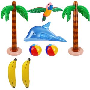 8pcs Aufblasbare Palme Spielzeug, aufblasbare Banane / Beach Balls / Papagei / Delphin für Hawaii-Party, Luau Party, Beach Theme Party Decor