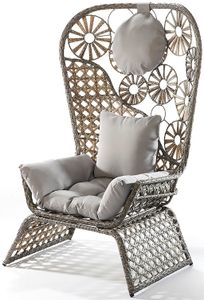 Kobolo Sessel Stuhl Korbstuhl - FLOWER - grau mit Metallgestell und Kissen