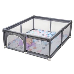 Fiqops Laufstall Baby Laufgitter 180 x 150 cm Robuster Sicherheitsspielplatz mit superweichem, atmungsaktivem Netz, Kinderzaun für Säuglinge Kleinkinder Oxford