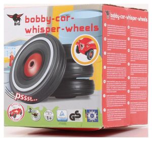 BIG - Bobby Car Whisper Wheels - Flüsterräder für Rutscher Autos, Reifen-Set mit Befestigungsclips und Montageanleitung, für Kinder ab 1 Jahr, Schwarz