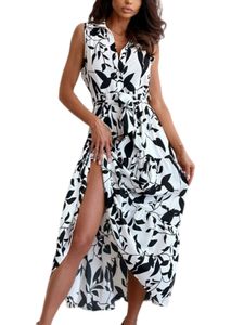 Damen Sommerkleider Baumwolle Kleid Swing Kleider Hawaii V-Ausschnitt Strandkleid Schwarz,Größe S