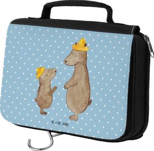 Mr. & Mrs. Panda Kulturbeutel Bären mit Hut - Blau Pastell - Geschenk, Kosmetikbeutel, Vorbild, Mama, Kosmetiktasche, Papi, Vatertag, Schminkutensil, Oma, Vater, Dad