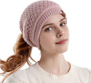 Damenmütze, dick gestrickt, mit Loch für Pferdeschwanz, einfarbig, hält warm, Beanie, elastisch, Ohrenschutz, für Outdoor, Camping, Reisen, Skating, Kopfbedeckung, Rosa Damenmütze, dick gestrickt, mit Loch für Pferdeschwanz, einfarbig, hält warm, Beanie, elastisch, Ohrenschutz, für Outdoor, Camping, Reisen, Skating, Kopfbedeckung, Rosa