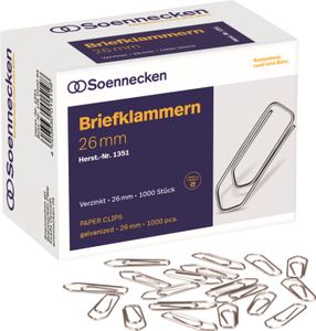 Soennecken Briefklammer 1351 26mm verzinkt 1.000 St./Pack.