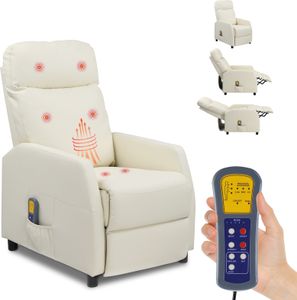 FCH Elektrischer Massagesessel Relaxsessel Fernsehsessel, Kunstleder Weiß, elektrisch und manuell verstellbare Rückenlehne, 5 Massagestufen bis 120 kg