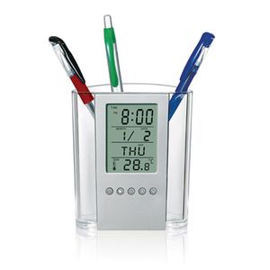 Stift Stifthalter Digital LCD Schreibtisch Wecker Stifthalter Kalender Timer Temperatur Desktop Elektronische Uhr Buero