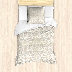 ABAKUHAUS Blumen Mantele, Retro Strudel-Blumen, Milbensicher Allergiker geeignet mit Kissenbezügen, 135 cm x 200 cm - 80 x 80 cm, beige Weiß