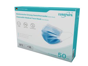 EUROPAPA® 50x Medizinische Blau OP Masken EN14683  5er verpackt