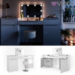 Toaletný stolík Vicco Lilli toaletný stolík toaletný stolík zrkadlo biely vrátane stoličky a rozprávkových svetiel LED