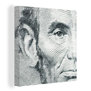OneMillionCanvasses® - Leinwandbilder - Bild auf Leinwand Wandbild Leinwandbild Eine Illustration von Abraham Lincoln auf der 5-Dollar-Note, 20x20 cm, Kunstdruck Wandkunst Gemälde auf Holzrahmen