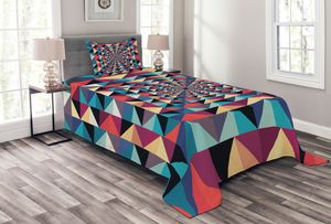 ABAKUHAUS Modern Tagesdecke Set, Visueller Patchwork Retro, Set mit Kissenbezügen Waschbar, für Einselbetten 170 x 220 cm, Mehrfarbig