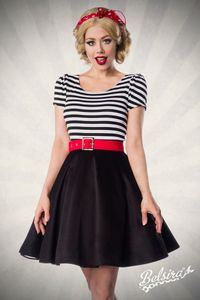 Belsira Damen Vintage Kleid Rockabilly Sommerkleid Retro 50s 60s Partykleid, Größe:XL, Farbe:schwarz/weiß