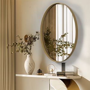 WISFOR Wandspiegel Oval, Modern Spiegel Dekospiegel mit Goldrahmen, Schminkspiegel Badspiegel Wohnzimmer Bad Flur, Glas