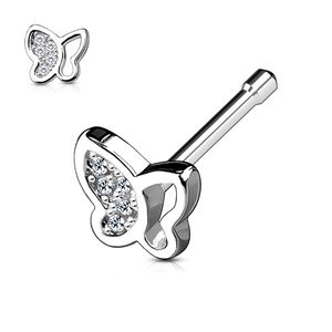 Nasenstecker „Schmetterling“: Nasenpiercing Stecker mit Zirkonia Silber