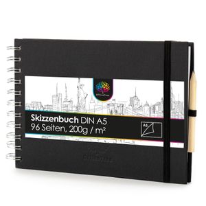 OfficeTree Skizzenbuch A5 quer mit Verschluss, Stift und Stiftehalter (wp)