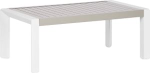 BELIANI Garten Beistelltisch Weiß u. Taupe Aluminium Rechteckig 120 x 70 cm Latten-Optik Lamellen-Optik Modern Terrasse Balkon Tisch Metalltisch