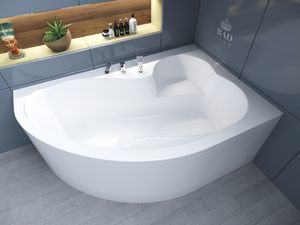 BADLAND Eckbadewanne Badewanne Mega RECHTS 160x105 mit Acrylschürze, Füßen und Ablaufgarnitur GRATIS