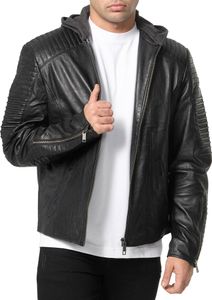 Tazzio Herren Lederjacke Biker-Look A800 (Schwarz, XL)