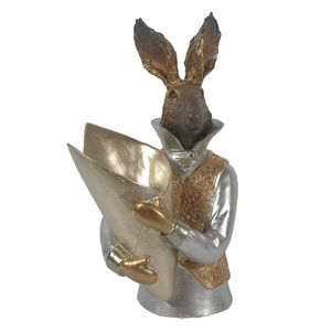 Clayre & Eef Figúrka králika 16x13x30 cm Polyresin zlatej farby