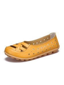 ausgehöhlte Ballerinas Damen Freizeit Bequem runde Zehen Mokassins rutschen auf Flache Schuhe, Farbe: Gelb, EU 40