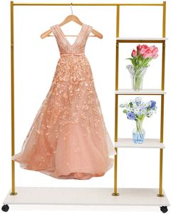 1,5m Garderobenständer Gold Kleiderständer Metall Ausstellungsständer  Hochzeitskleid freistehend mobil mit Ablage