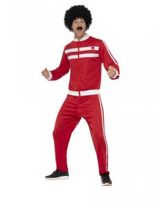 80er Jahre-Kostüm für Herren Trainingsanzug Faschingskostüm rot-weiss
